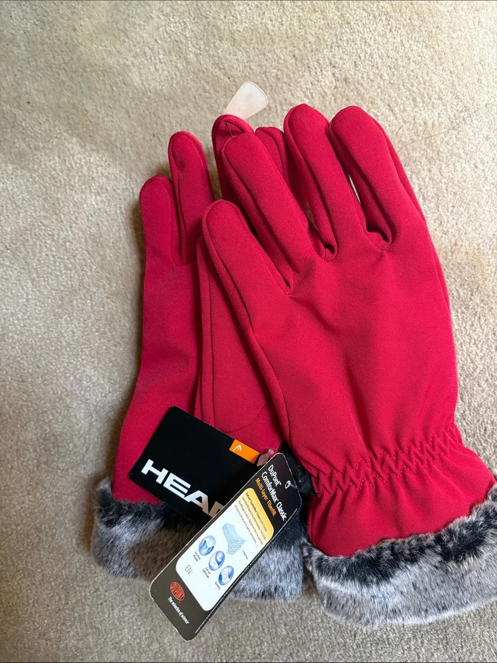 HEAD Red Gloves with Faux Fur Trim